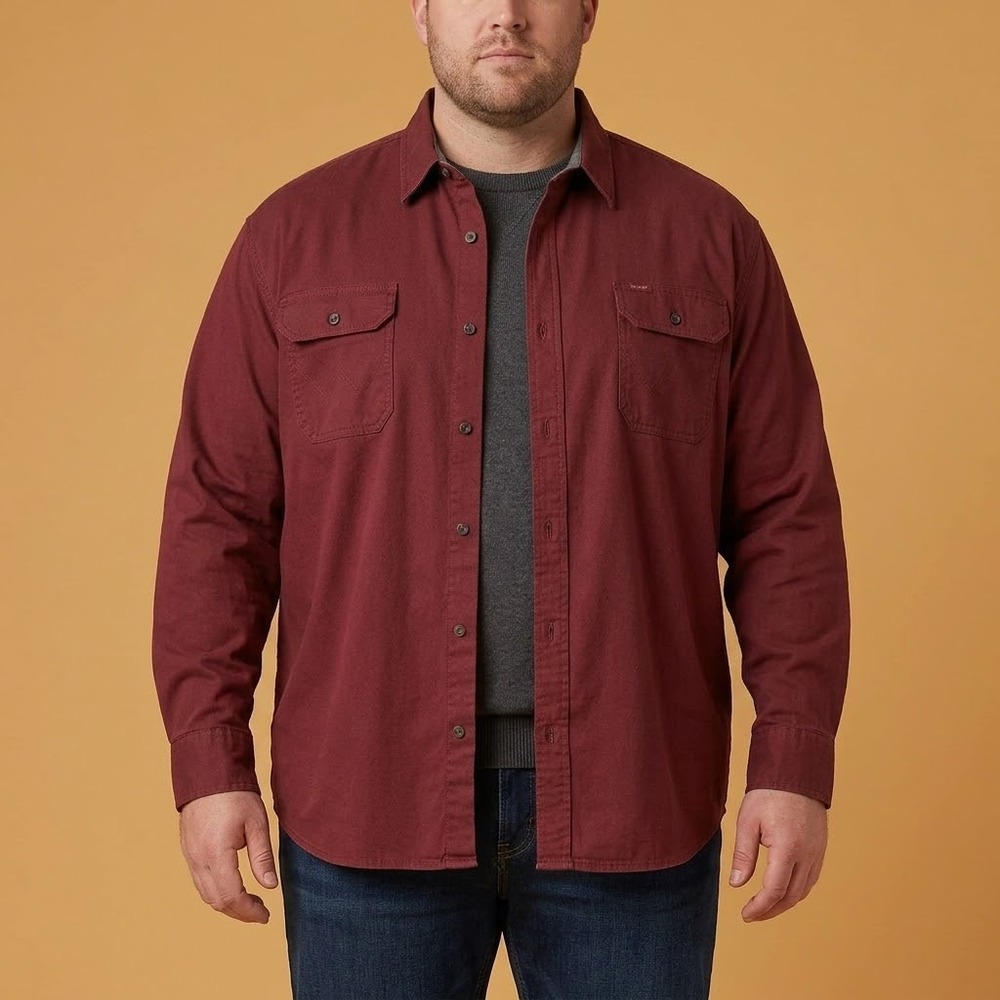 Wrangler HLB1OWM Flex Button Up Shirt Mens 3XL Maroon Cotton Blend EUC